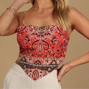 Lulu's Red Paisley Handkerchief-Hem Crop Tank